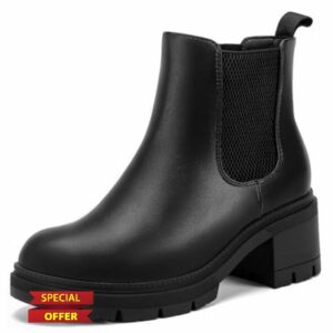 Wide Width Chelsea Ankle Boots for Women 2.6 Inch Low Chunky Block Heel Lug Sole Slip on Elastic Booties