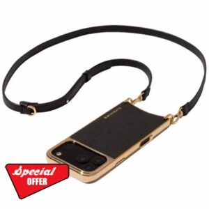Bandolier Rayna Crossbody Phone Case for iPhone 17 Pro Max. 100% Genuine Pebble Leather with Gold Hardware. Adjustable & Removable Strap. Magnetic Backing. Magsafe Compatible.