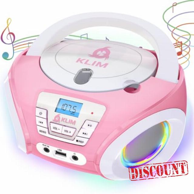 KLIM Candy Kids Portable CD Player – New Version Boombox with FM Radio & Speakers – Includes Batteries – Cute Pink Design for Kids & Toddlers - Rose
