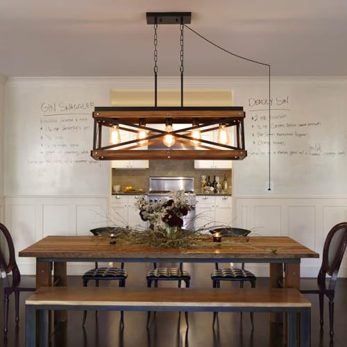5 Lights Rectangular Pendant Light Fixture with Adjustable Chain