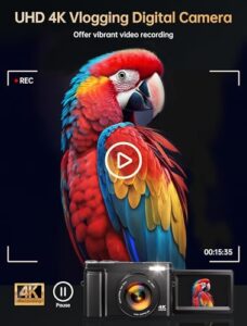 64MP Autofocus WiFi Vlogging Camera for YouTube with 3'' 180° Flip Screen