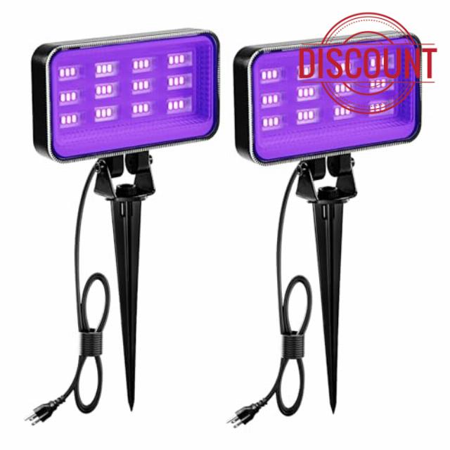 30W Halloween Black Light Spotlight Outdoor High Power LED Outdoor Black Light Spot Lights IP66 Waterproof Blacklight Spotlight 395nm Blacklight Spot Lights with Plug for Glow Party (2 Pack)