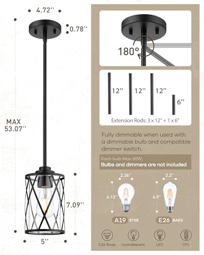 Farmhouse Industrial Cage Hanging Lighting with Clear Glass for Sink
