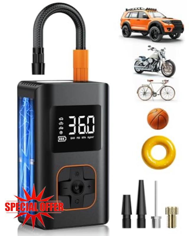 Tire Inflator Portable Air Compressor - Fast Cordless Air Pump for Car Tires