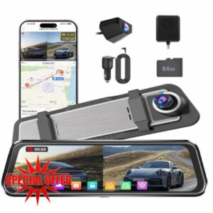 4K + 2.5K Mirror Dash Cam Front and Rear 10" Rearview Mirror Camera for Cars