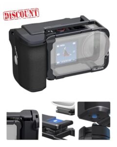 TELESIN Metal Aluminum Alloy Street Grip Kit for DJI Action 6 with Metal Cage Camera Grip Holder with Seesaw Shutter Button Aluminum Alloy Shell Backup TF Card Slot Quick Battery Access