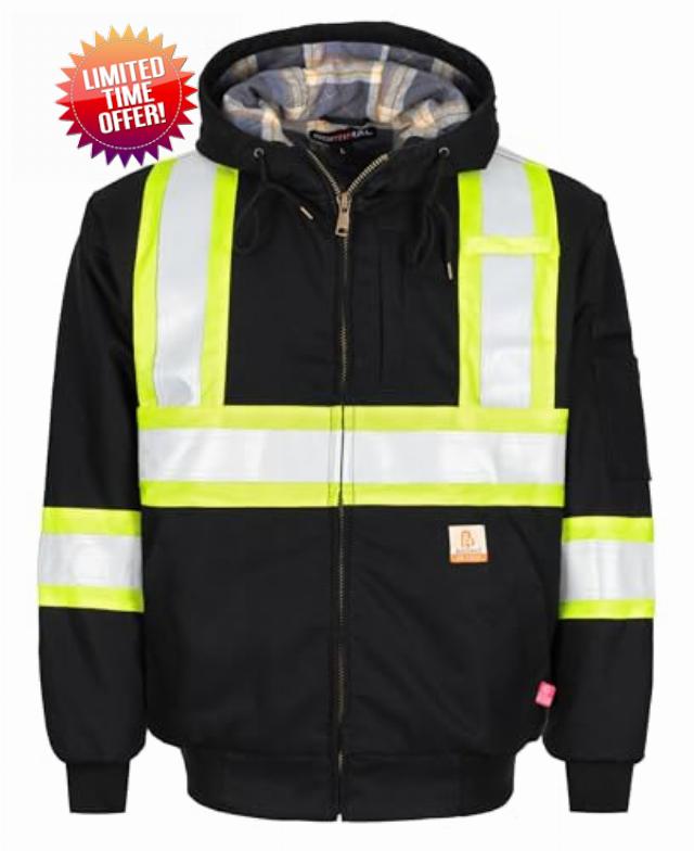 BOCOMAL FR Jackets Insulated Hi Vis Flame Resistant Heavyweight Hooded Coat Outwear Water Repellent Stain Resistant CAT4