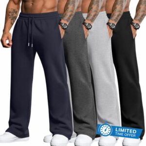 4 Pack Men's Big and Tall Sweatpants Thin Athletic Workout Joggers Baggy Lounge Drawstring Plus Pants with Pockets
