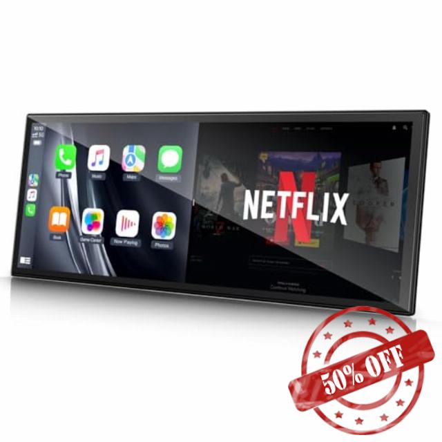 LAMTTO Upgraded 10.25'' Wireless Carplay Screen with Netflix YouTube Apps and Backup Camera Built-in Entertainment Video Box Navigation Voice Assistant for iOS 10+ Android 11+