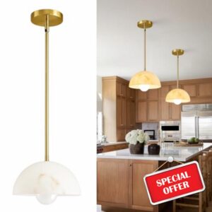 Modern Pendant Light Fixtures: 10 Inch Resin Shade Mid Century Chandelier - Adjustable Gold Pendant Lighting for Kitchen Island Living Room Hallway