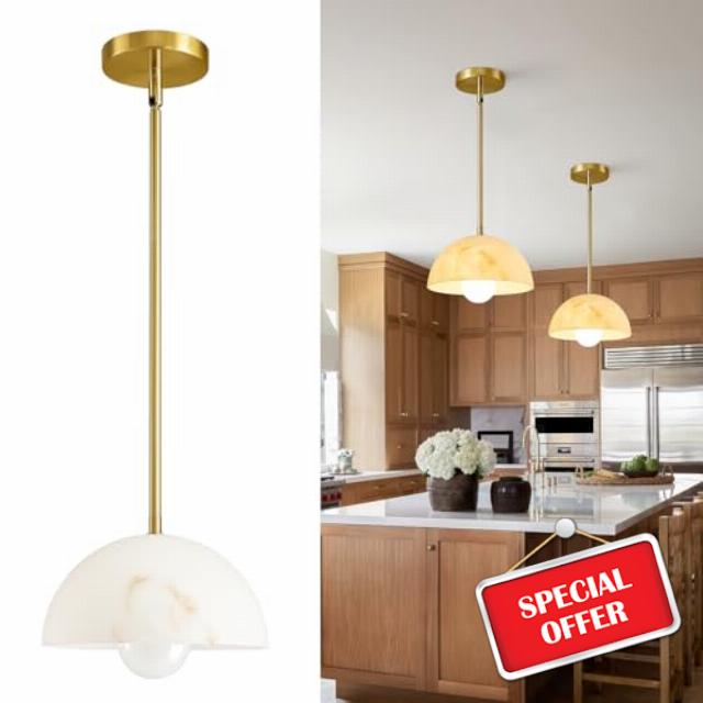 Modern Pendant Light Fixtures: 10 Inch Resin Shade Mid Century Chandelier - Adjustable Gold Pendant Lighting for Kitchen Island Living Room Hallway