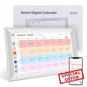 15.6 Inch Smart Digital Calendar 1080P Full HD Planner Digital Picture Frames Interactive Touchscreen Display Family Planner Stand Wall Mount White