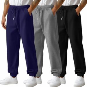 3 Pack Mens Big and Tall Sweatpants Athletic Plus Size Joggers Lounge Drawstring Elastic Bottom Pant with Pocke