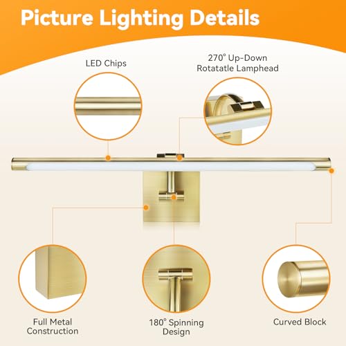 3000k Warm White Gold Wall Sconces 14W CRI90 for Gallery Artwork