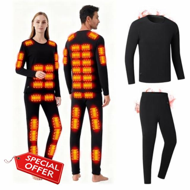 Heated Thermals Underwear Men Women: 42 Heating Zones Electric Thermal Long Johns Pants Set USB Base Laye