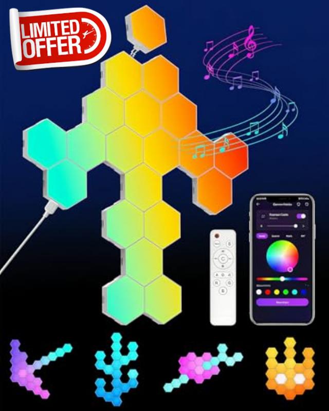 Hexagon LED Lights 20 Pack - RGB Wall Panels with Music Sync