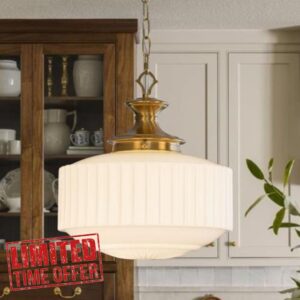 Vintage Brass Milk Glass Pendant Light Fixture