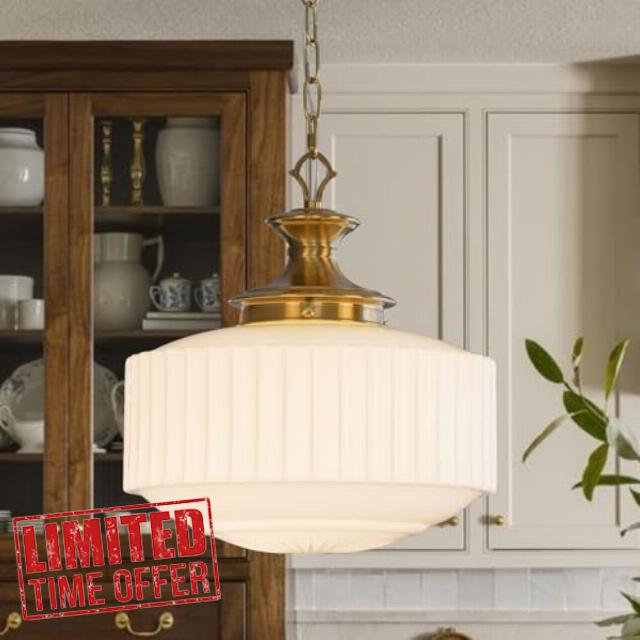 Vintage Brass Milk Glass Pendant Light Fixture
