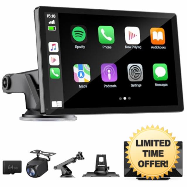 9" Wireless Apple Carplay Screen for Car with 4K Dash Cam