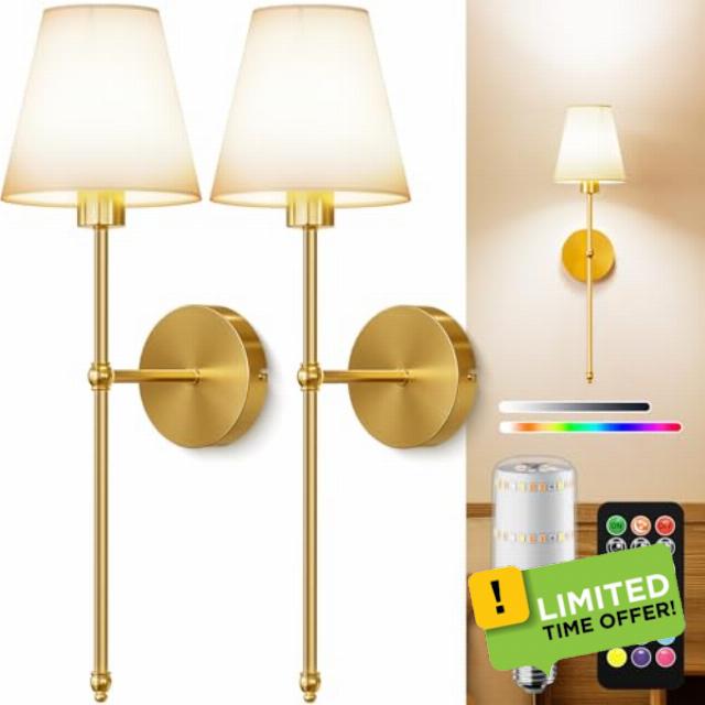 KIBTOY Battery Operated Wall Sconces Set of 2