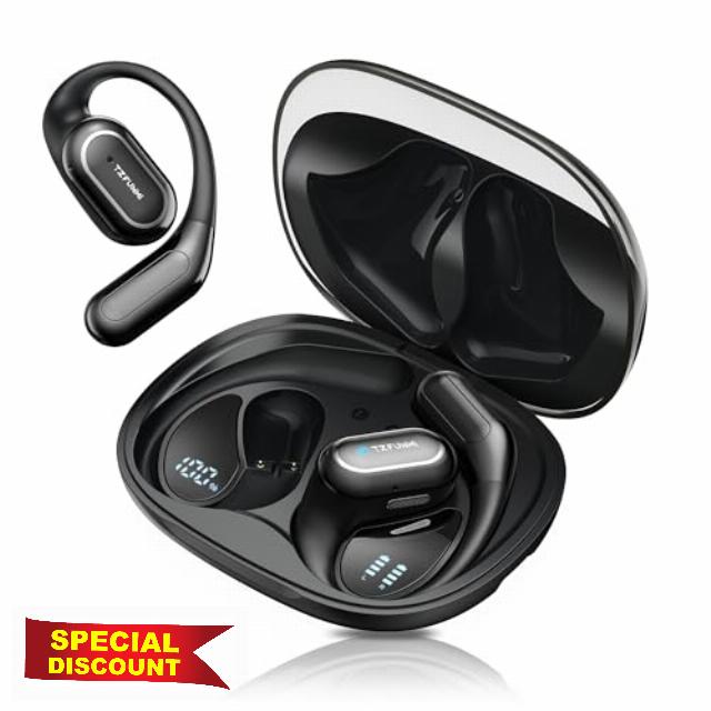 Open-Ear Bluetooth Wireless Earbuds: Wireless Headphones for Runners & Cyclists - IPX7 Waterproof - 5.4 Bluetooth Ear Buds with LED Digital Display for Sport