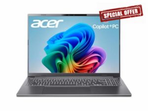 Acer Aspire 16 AI Copilot+ PC | 16" WUXGA 120Hz Multi-Touch Display | Snapdragon X | NPU: 45 Tops - GPU: Up to 1.7 TFLOPs | 16GB LPDDR5X | 512GB PCIe Gen 4 SSD | Wi-Fi 7 | A16-11MT-X669