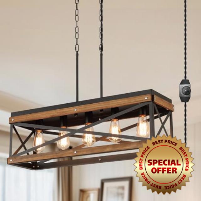 Rustic Farmhouse Plug in Kitchen Island Lighting