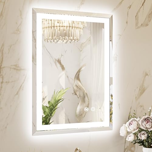 Beveled Lighted Vanity Front and Backlit Anti-Fog Mirror Wall Mounted for Modern Bathroom