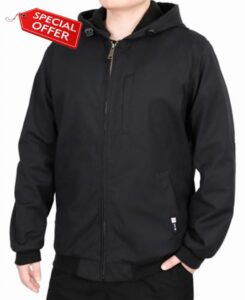 BOCOMAL FR Jackets Heavyweight Canvas and Modacrylic Fleece Lined Hooded Flame Resistant Winter Work Coat NFPA 2112 CAT3