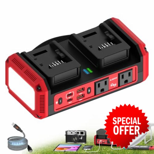 350W Pure Sine Wave Power Inverter Compatible with Milwaukee 18V Battery