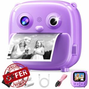Kids Camera Instant Print- Christmas Birthday Gifts for Girls Boys Age 3-12 Years Old- 1080P HD Video Digital Camera with Photo Printing- Toddlers Portable Toys for Travel- Purple