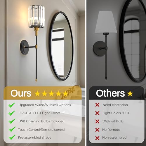 Single Black and Copper Wall Sconce with Crystal Shade - Modern Vanity Lighting Fixture for Bathroom
