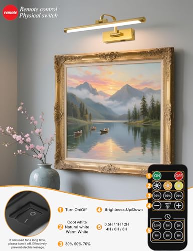 Dimmable Wall Sconce Battery LED Painting Light with 3 Color Temperatures for Gallery