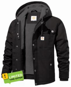 NAVEKULL Men's Winter Water Resistant Work Jacket Loose Fit Sherpa Lined Insulated Canvas Hooded Coa
