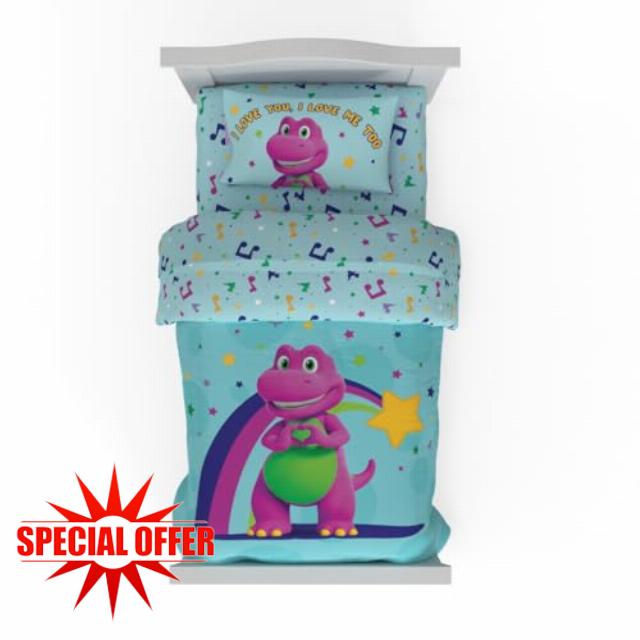 Barney Kids 4 Piece Toddler Bed Set – Super Soft & Cozy Reversible Microfiber Comforter and Sheets (Officially Licensed Product) by Franco