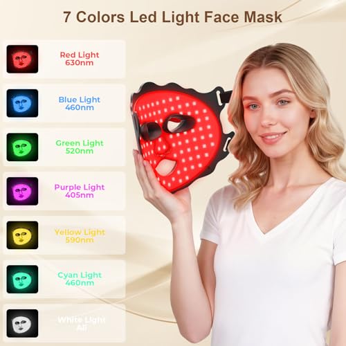 Led Face Mask Light Therapy with Rechargeable Remote