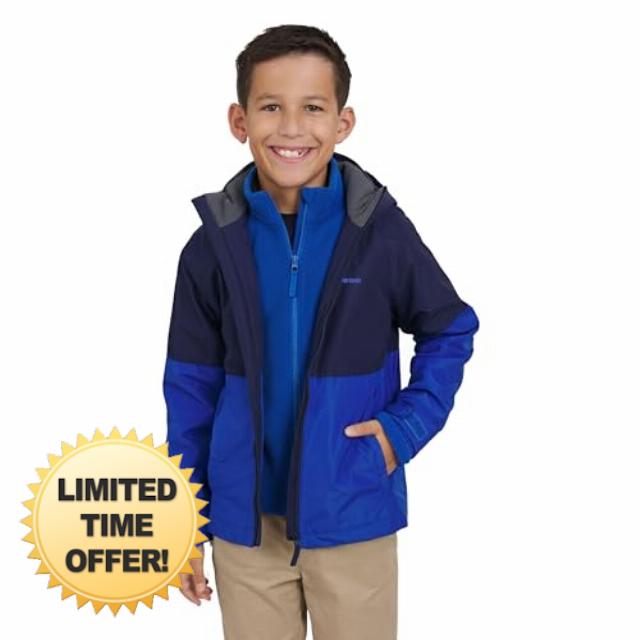 Lands' End Unisex Kids 3-in-1 Water Resistant Windbreaker and Zip-out Polar Fleece Jacke