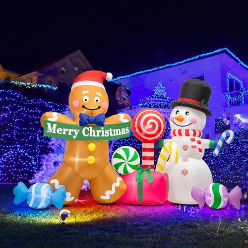 Blow Up Gingerbread Man and Snowman with Candy