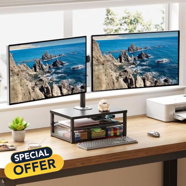Dual Monitor Stand with Desk Organizer