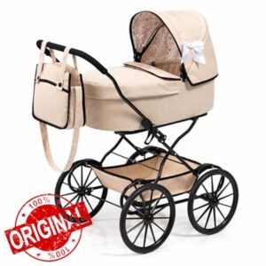 Bayer Design: Doll Pram Classic - Beige & Black - Bassinet Push Stroller