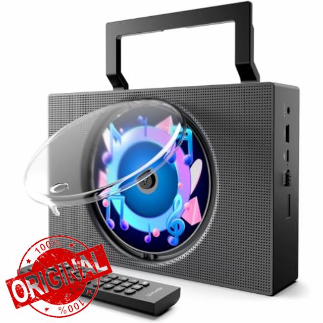 Portable CD Player Boombox with Bluetooth - Rechargeable CD Player with FM Radio