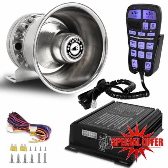 Upgrade 250W Emergency Police Siren Speaker Multi-Tones Slim PA System Sirens with Handheld Controller & Mic Microphone Warning Electronic Alarm Sounds Horn Kit for Tow Truck Vehicles Car Pickup
