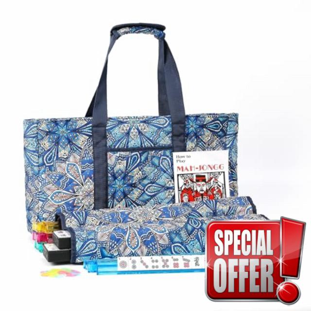 American Mahjong Tile Set with Blue Printed Carrying Bag