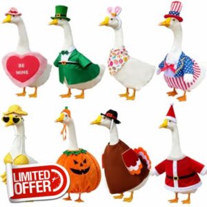 8 Set Holiday Porch Goose Outfits All Seasons Bundle for Valentine St. Patrick Easter Summer 4th of July Fall Halloween Christmas - Lawn Porch Goose Clothing for Patio Yard Deco
