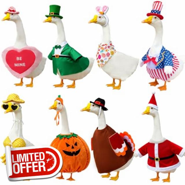 8 Set Holiday Porch Goose Outfits All Seasons Bundle for Valentine St. Patrick Easter Summer 4th of July Fall Halloween Christmas - Lawn Porch Goose Clothing for Patio Yard Deco
