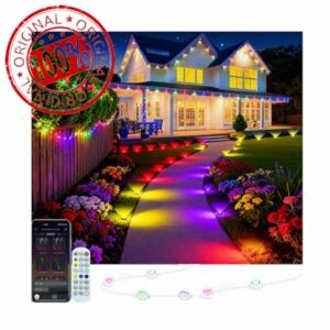 Outdoor Ground Lights 31FT Patio Decorations Smart Outdoor Christmas Lights with IC+RGB 20 Pathway Light IP67 Waterproof for Halloween Christmas Birthday Holiday Party APP/Remote Control