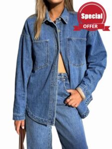 EMMIOL Women Denim Shirts Oversized Long Sleeve Button Down Blouse Distresse Jean Jacket Fall Outfits 2025