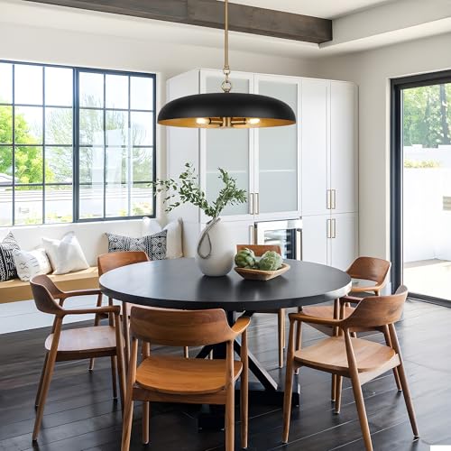 3-Lights Black and Gold Modern Dome Chandelier