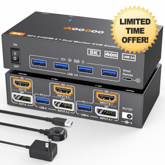 HDMI DP KVM Switch 2 Monitors 2 Computers
