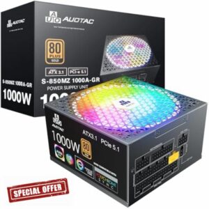 1000W Fully Modular Power Supply 80+ Gold Certified with 12V-2x6 Cable – ATX 3.1 & PCIe 5.1 Compliant